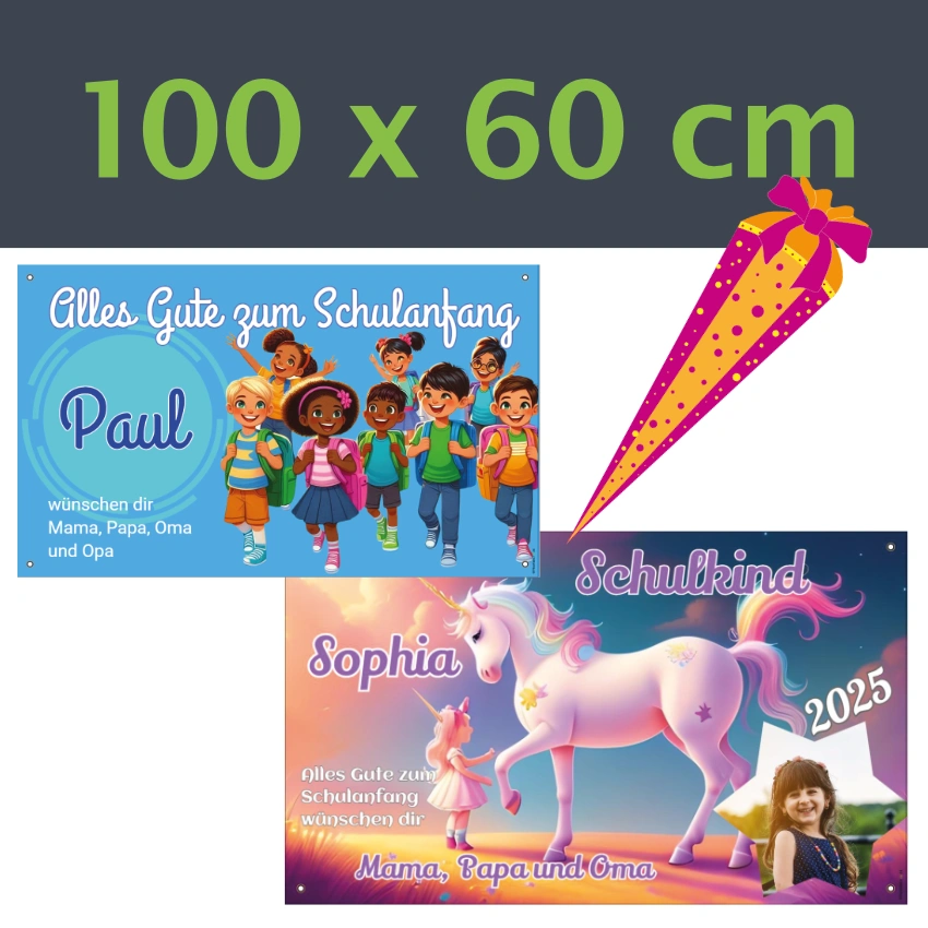 Einschulungsbanner 100x60 cm verschiedene Vorlagen