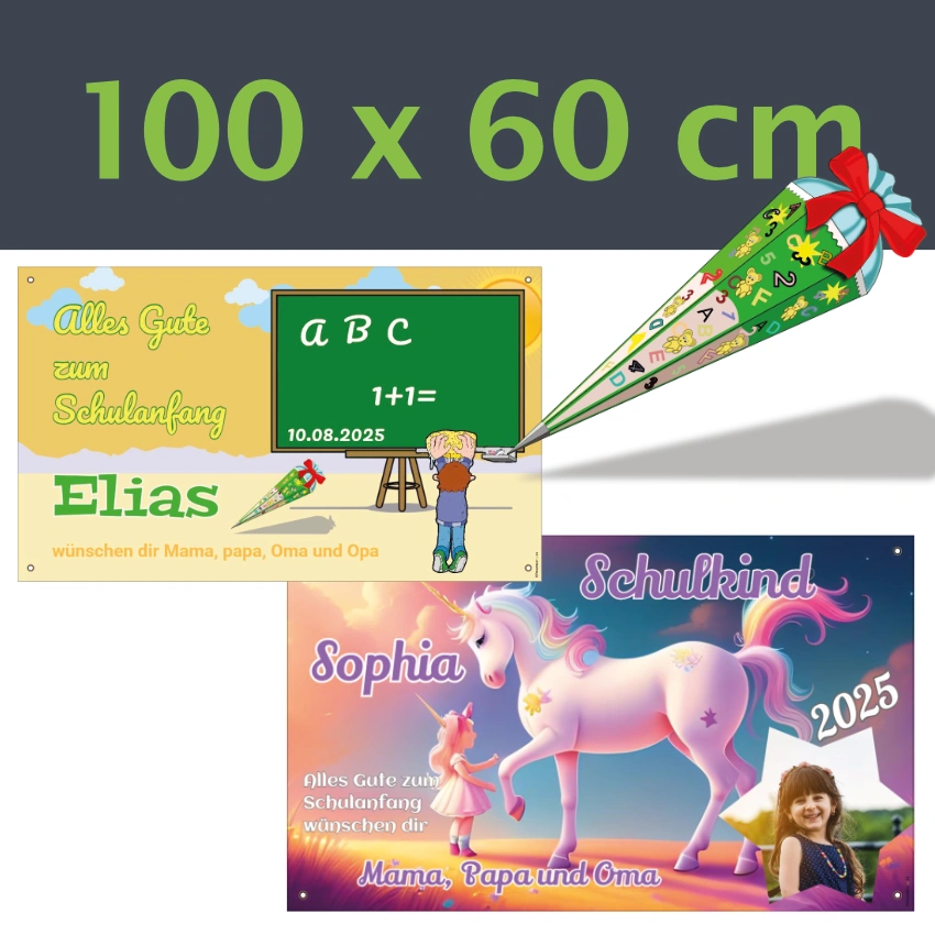 Einschulungsbanner 100x60 cm verschiedene Vorlagen